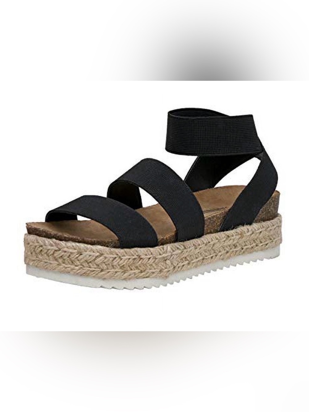 Cushionaire Mandy Black Elastic Strap Jute Espadrille Platform Sandals Women 7.5